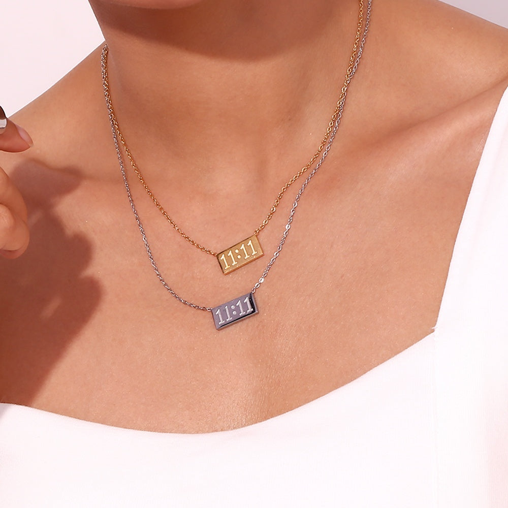 18K Gold Plated Rectangular Angel Numbers Necklace