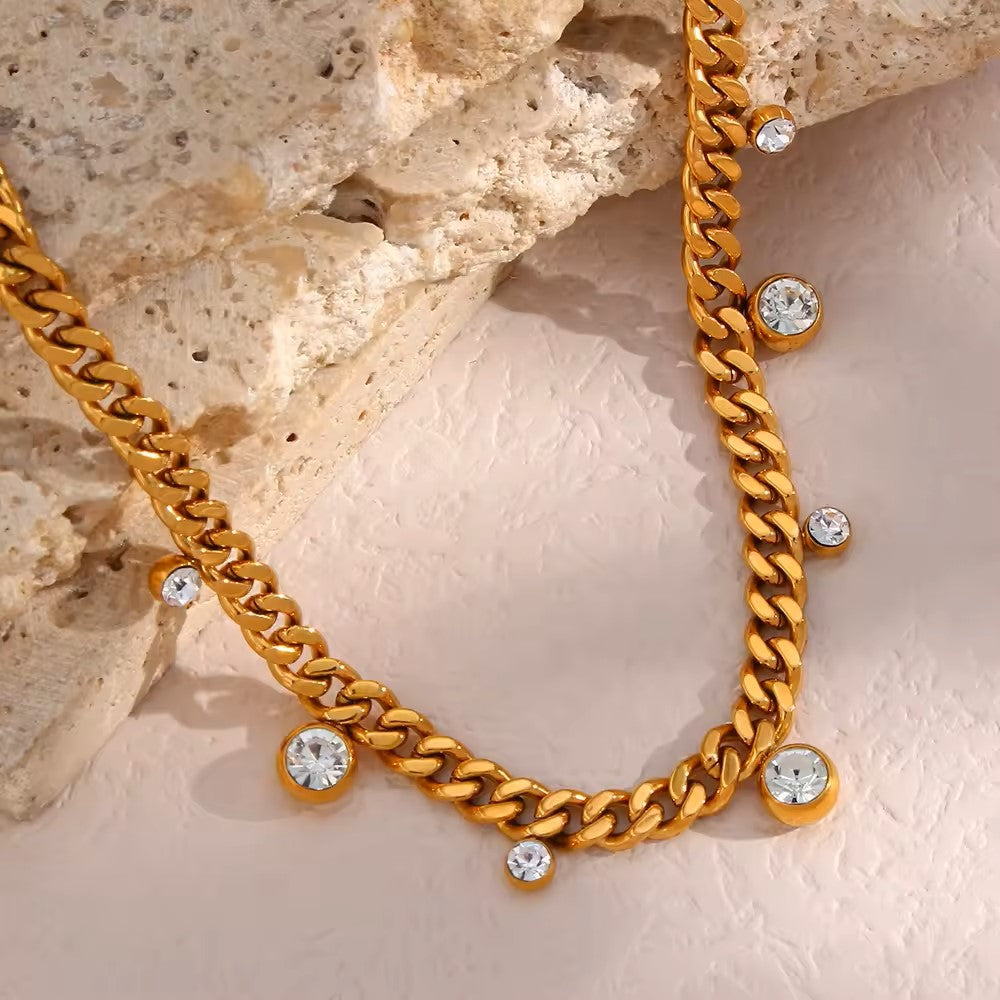 18K Gold Plated ZC Charm Cuban Choker Necklace