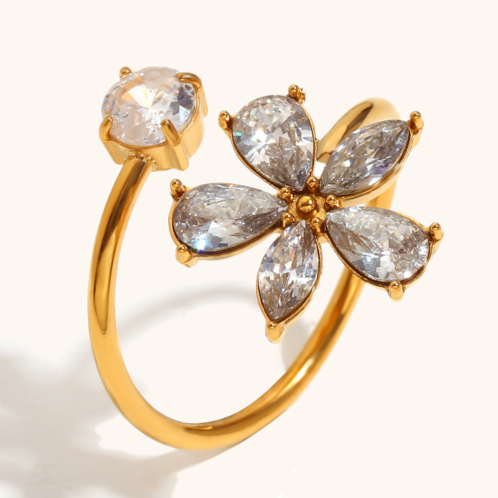 18K Gold Plated Zirconia Flower Ring (Adjustable)