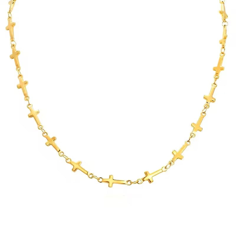 18k Gold Plates Cross Link Choker Necklace