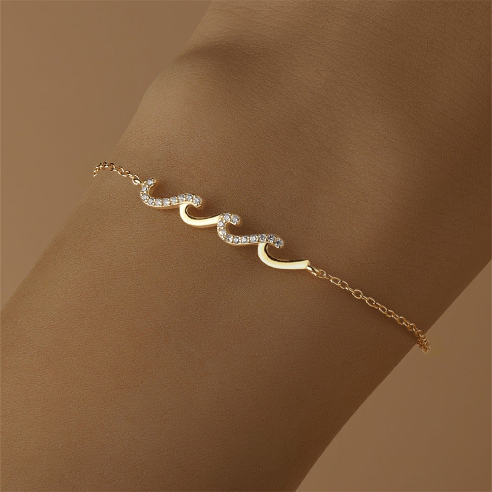 18K Gold Plated Studded Wave Bracelet