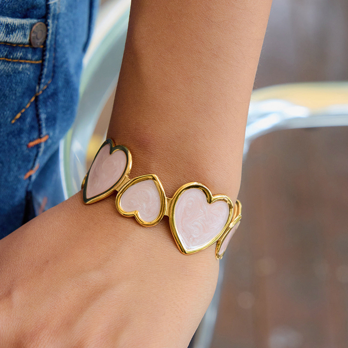 18K Gold Plated Enamel Heart Cuff Bangle