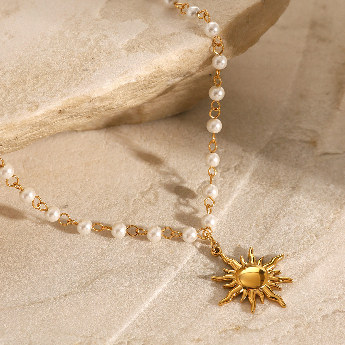 18K Gold Plated Pearl Sun Pendant Necklace