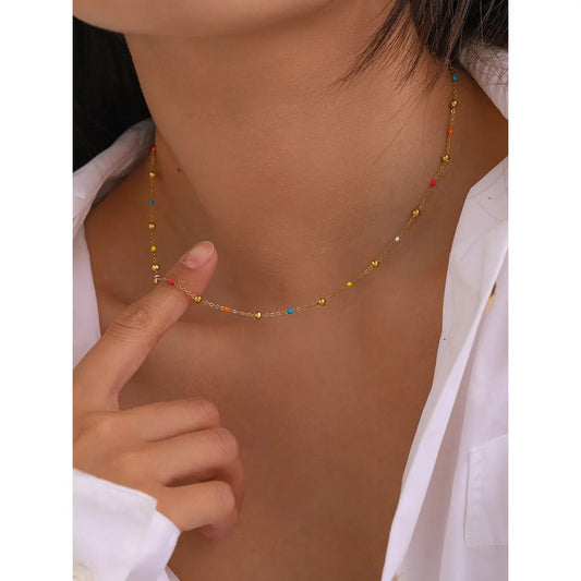 18K Gold Plated Enamel Beaded Necklace