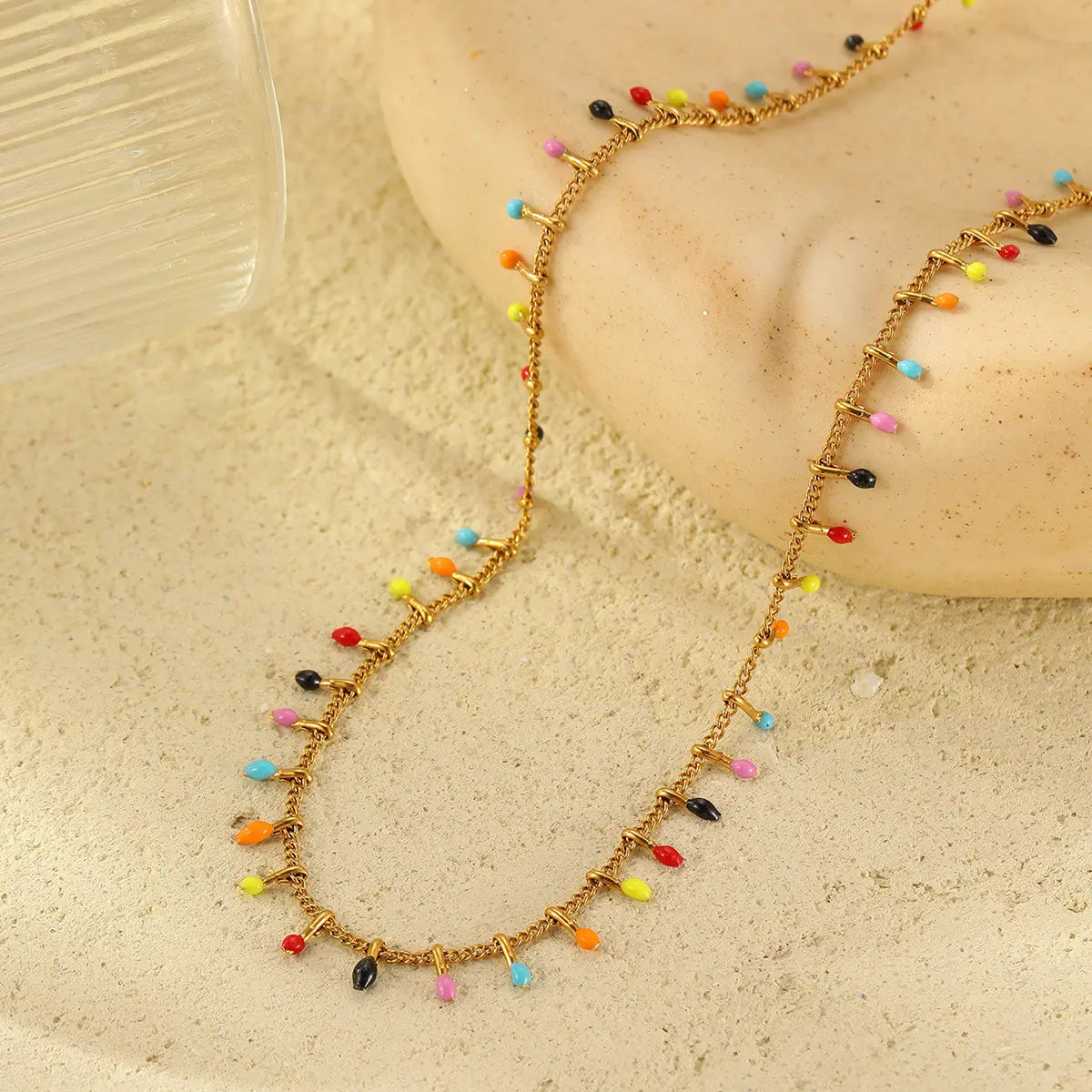 18K Gold Plated Colour Oil Drop Tassel Necklace