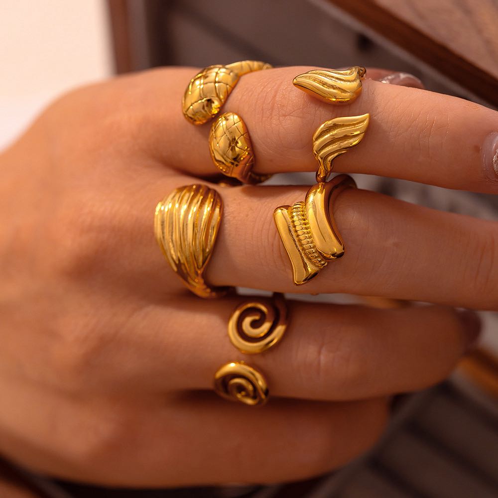 18K Gold Plated Double Spiral Open Ring (Adjustable)