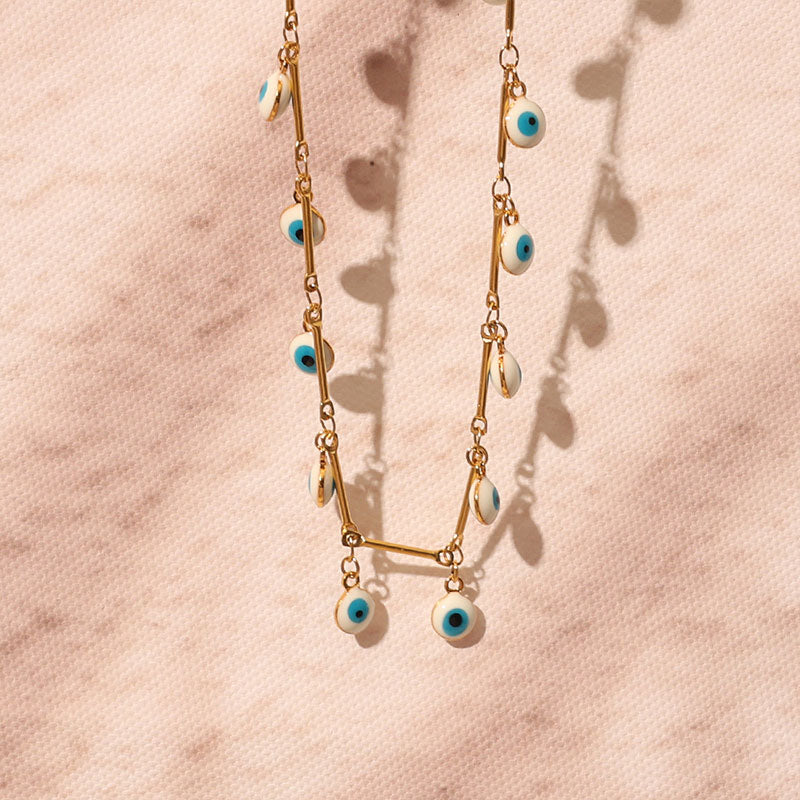 18K Gold Pated Turkish Eye Choker Necklace