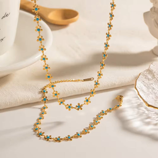 18K Gold Plated Retro Flower Link Necklace