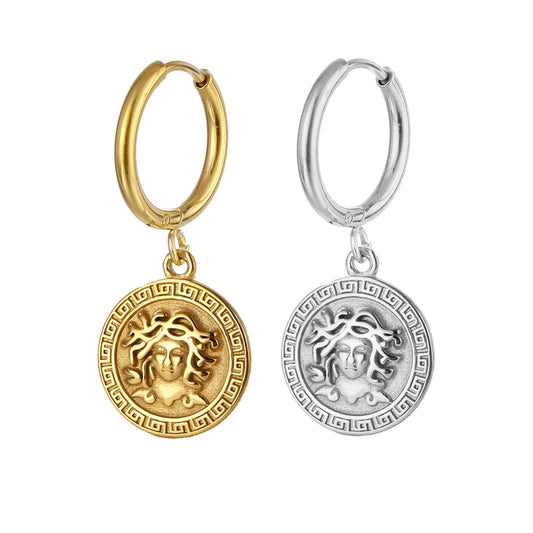 18K Gold Plated Medusa Pendant Hoop Earring