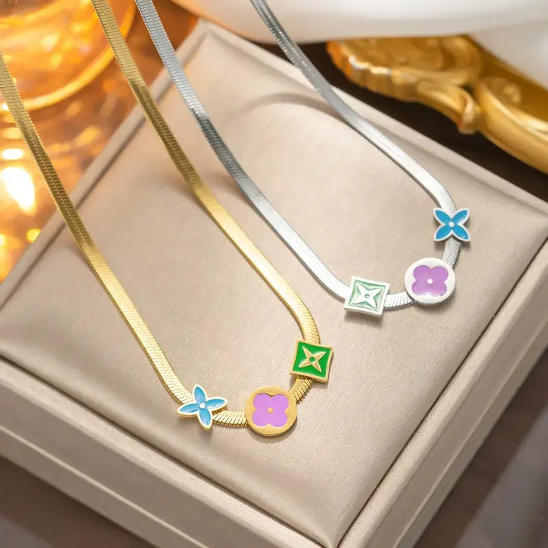 18K Gold Plate Flat Snake 3-Charm Necklace