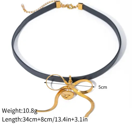 18K Gold Plated Bowknot Pleather Choker