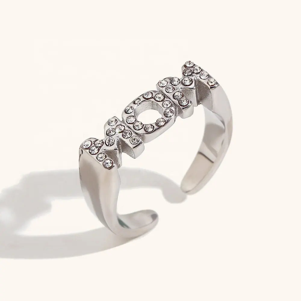 18K Gold Plated MOM Engraved Ring