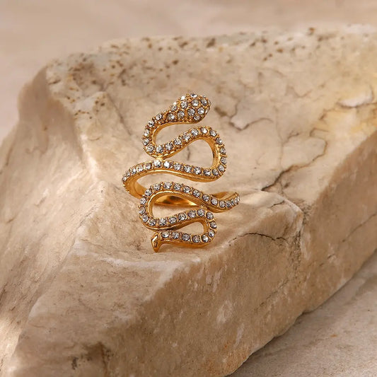 18K Gold Plated CZ Snake Ring (adjustable)