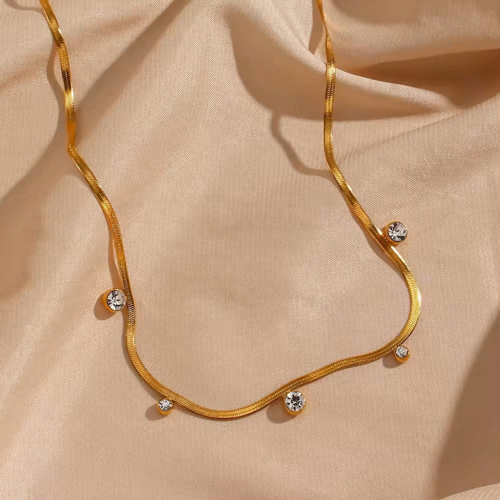 18K Gold Plated ZC Charm Snake Chain Choker Necklace