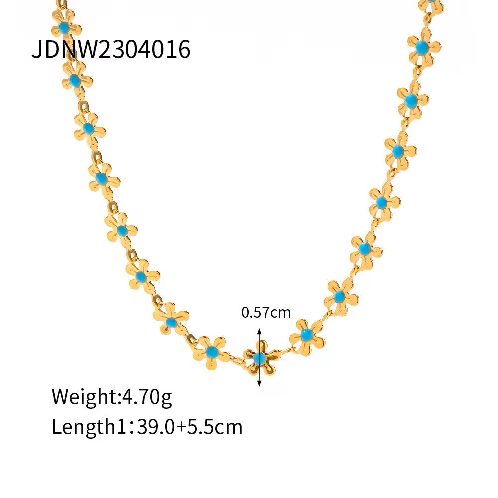 18K Gold Plated Retro Flower Link Necklace