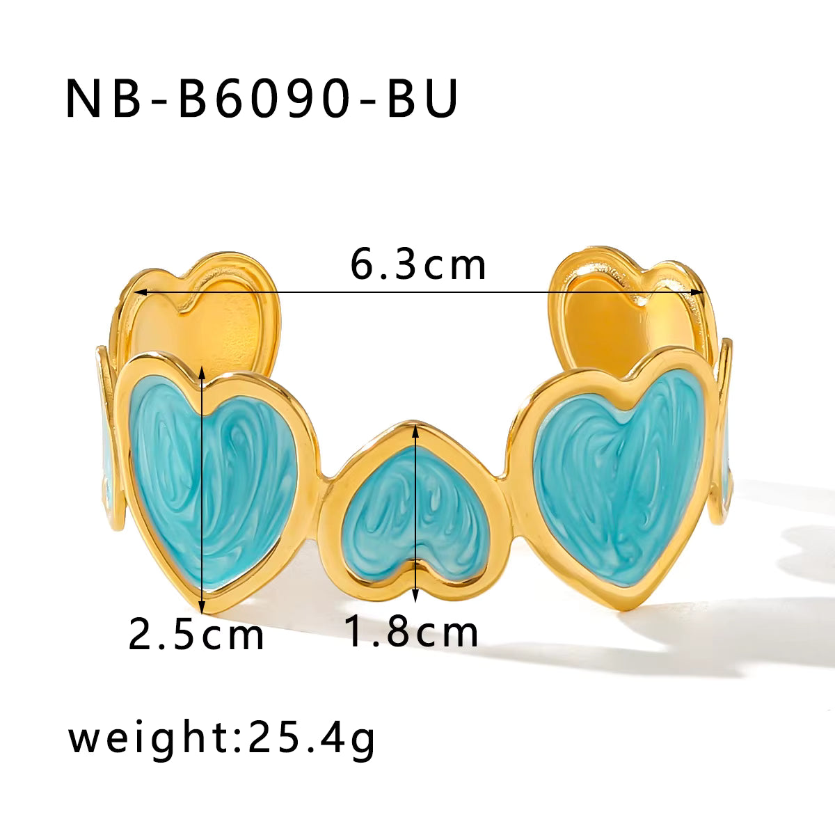 18K Gold Plated Enamel Heart Cuff Bangle