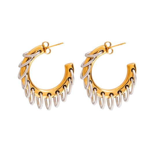 18K Gold Plated Fringe Chunky C Earrings