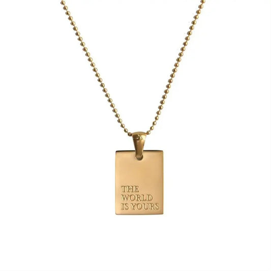18K Gold Plated "The World Is Yours" Engraved Necklace