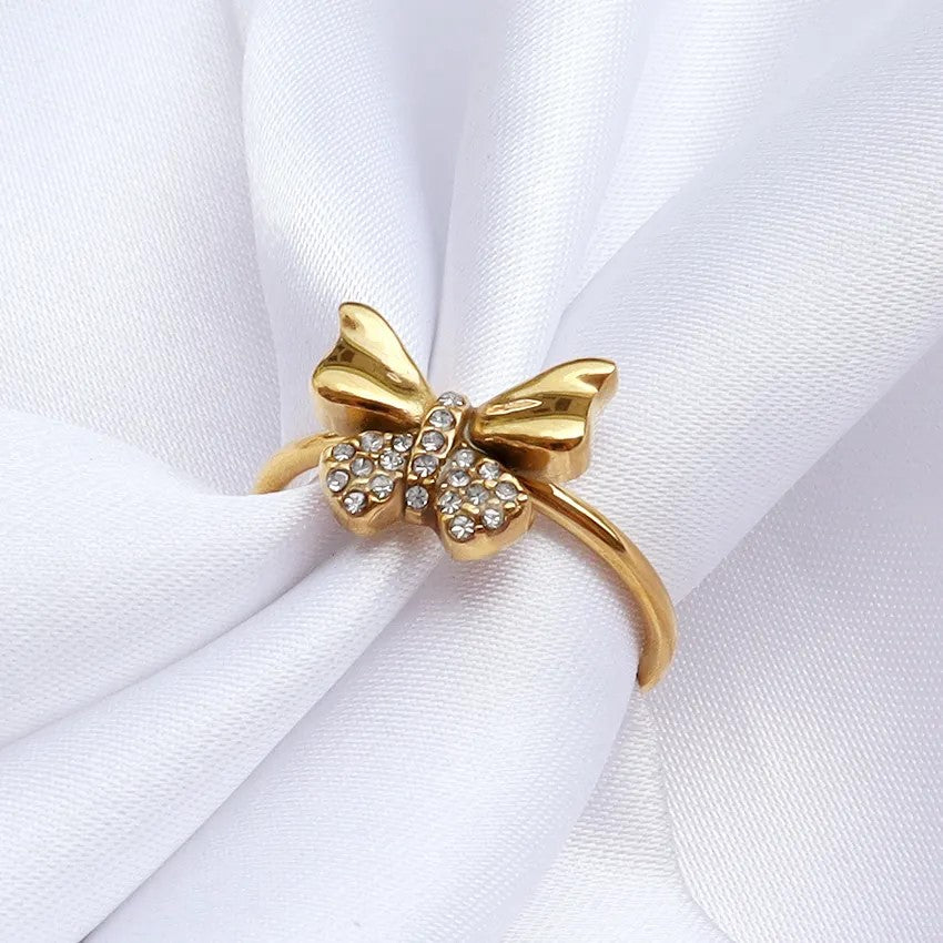 18K Gold Plated CZ Butterfly Ring