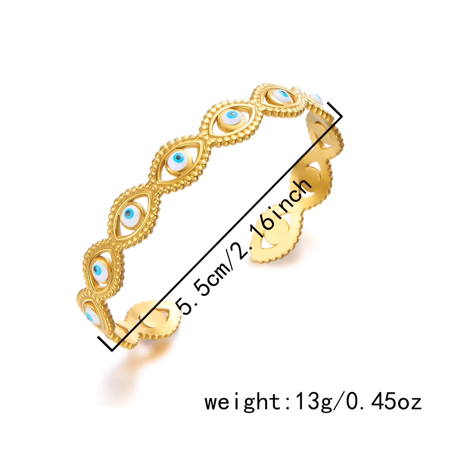 18K Gold Plated Evil Eye Cuff Bangle
