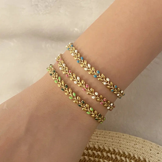 18K Gold Plated Oil-Drip Olive Leaf Bracelet