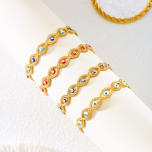 18K Gold Plated Evil Eye Cuff Bangle