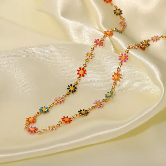 18K Gold Plated Colorful Daisy Choker Necklace