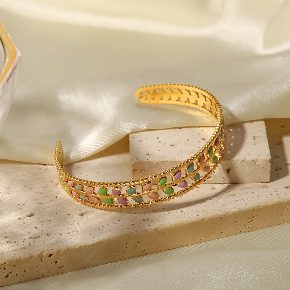 18K Gold Plated Multi Colour Leaf Bangle