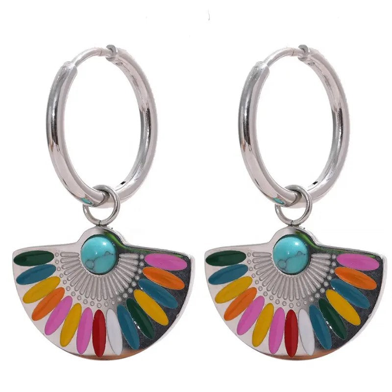 18K Gold Plated Fan Pendant Earring