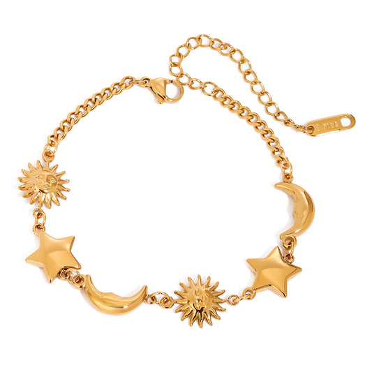 18K Gold Plated StarMoonSun Pendant Bracelet