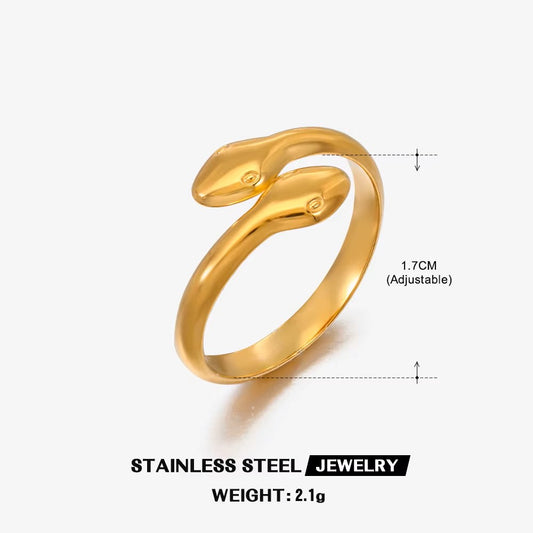 18K Gold Plated Two-Heads Snake Ring (Adjustable)