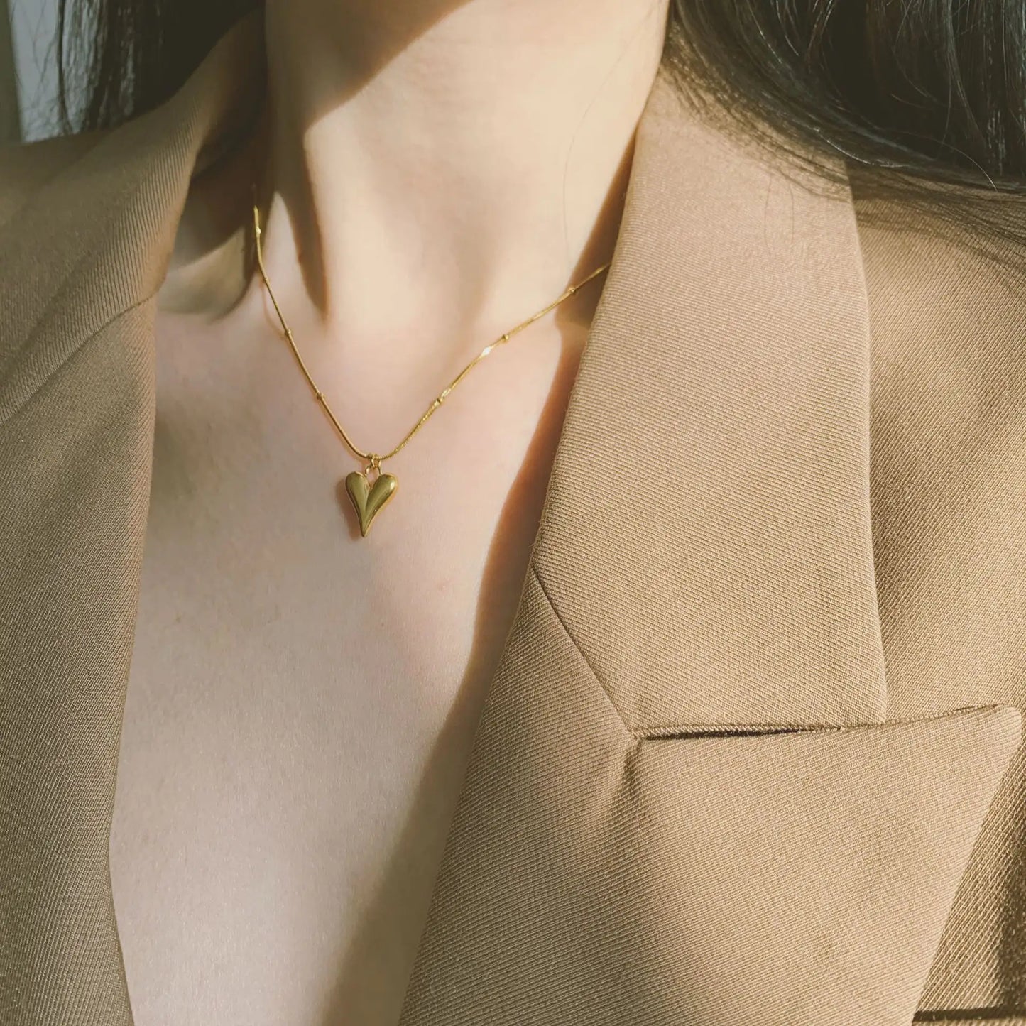 18K Gold Plated Snake Chain Heart Necklace
