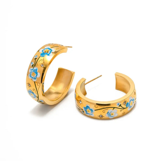 18K Gold Plated Spring Flower Hoop Earring