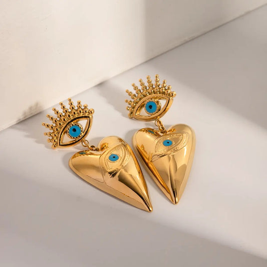 18K Gold Plated Turkish Eye Heart Earring