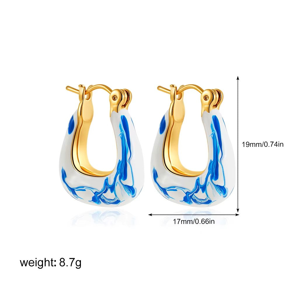 18K Gold Plated U-Shape Porcelain Earrings