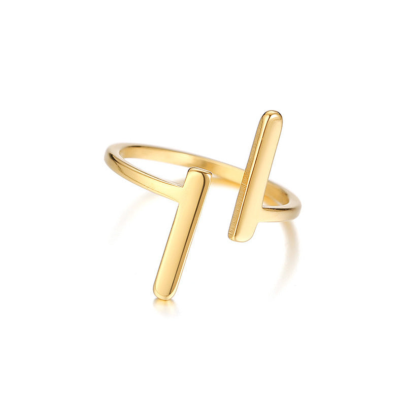 18K Gold Plated Geometric T Shape Ring
