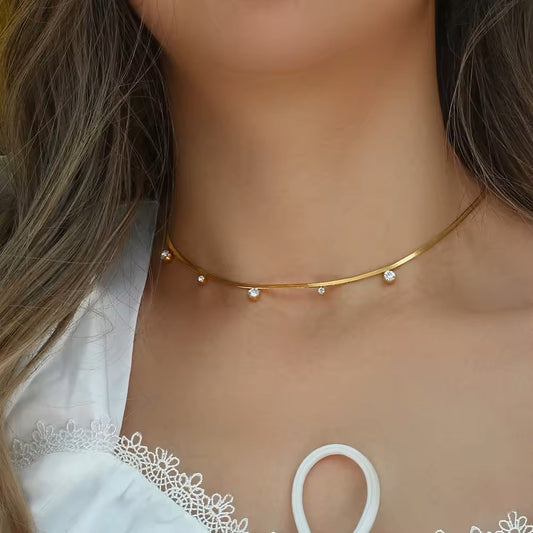 18K Gold Plated ZC Charm Snake Chain Choker Necklace
