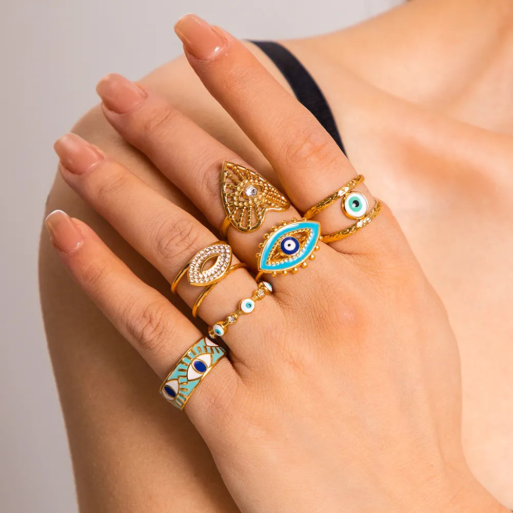 18K Gold Plated Drop-Oil Evil Eye Ring (Adjustable)