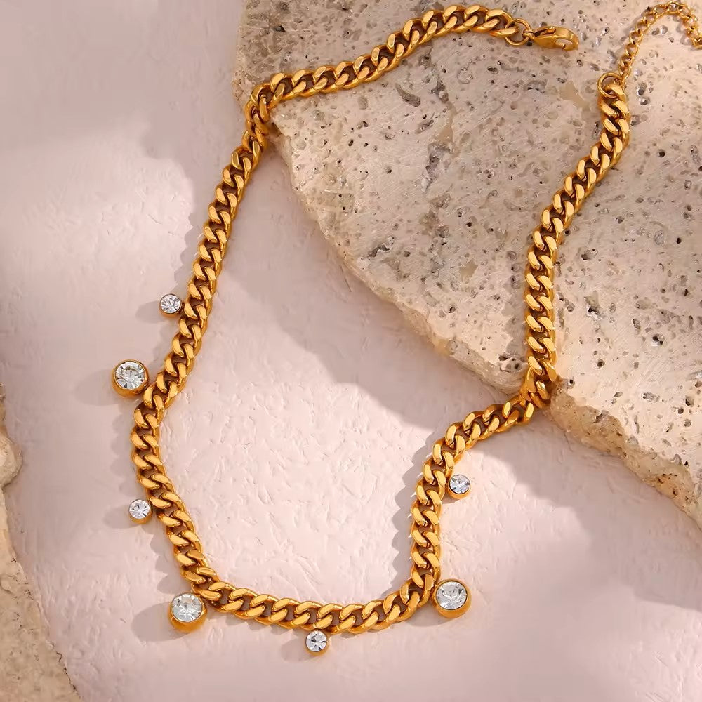 18K Gold Plated ZC Charm Cuban Choker Necklace