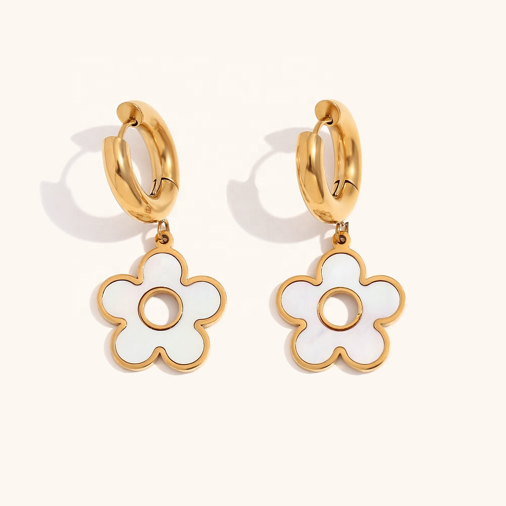 18K Gold Plated Shell Heart/Flower Pendant Earrings