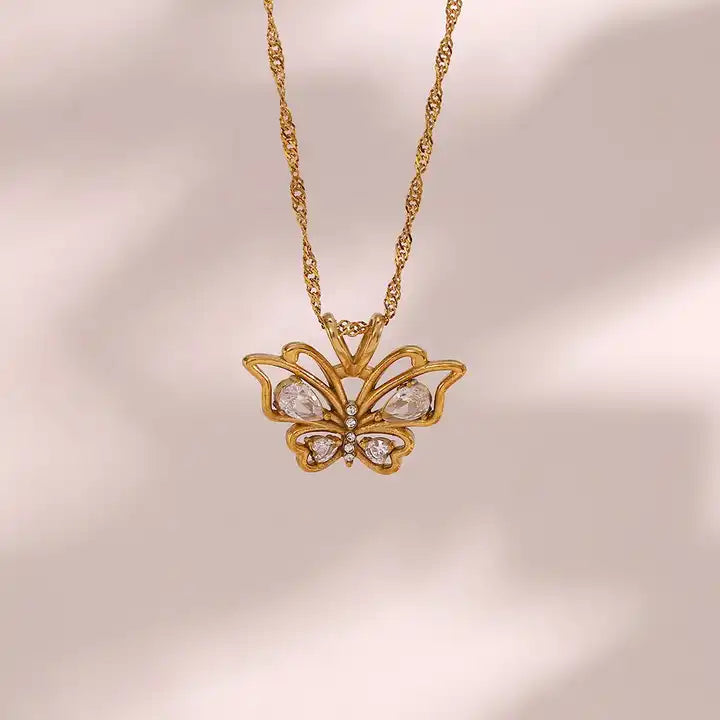 18K Gold Plated Zircon Butterfly Pendant Necklace