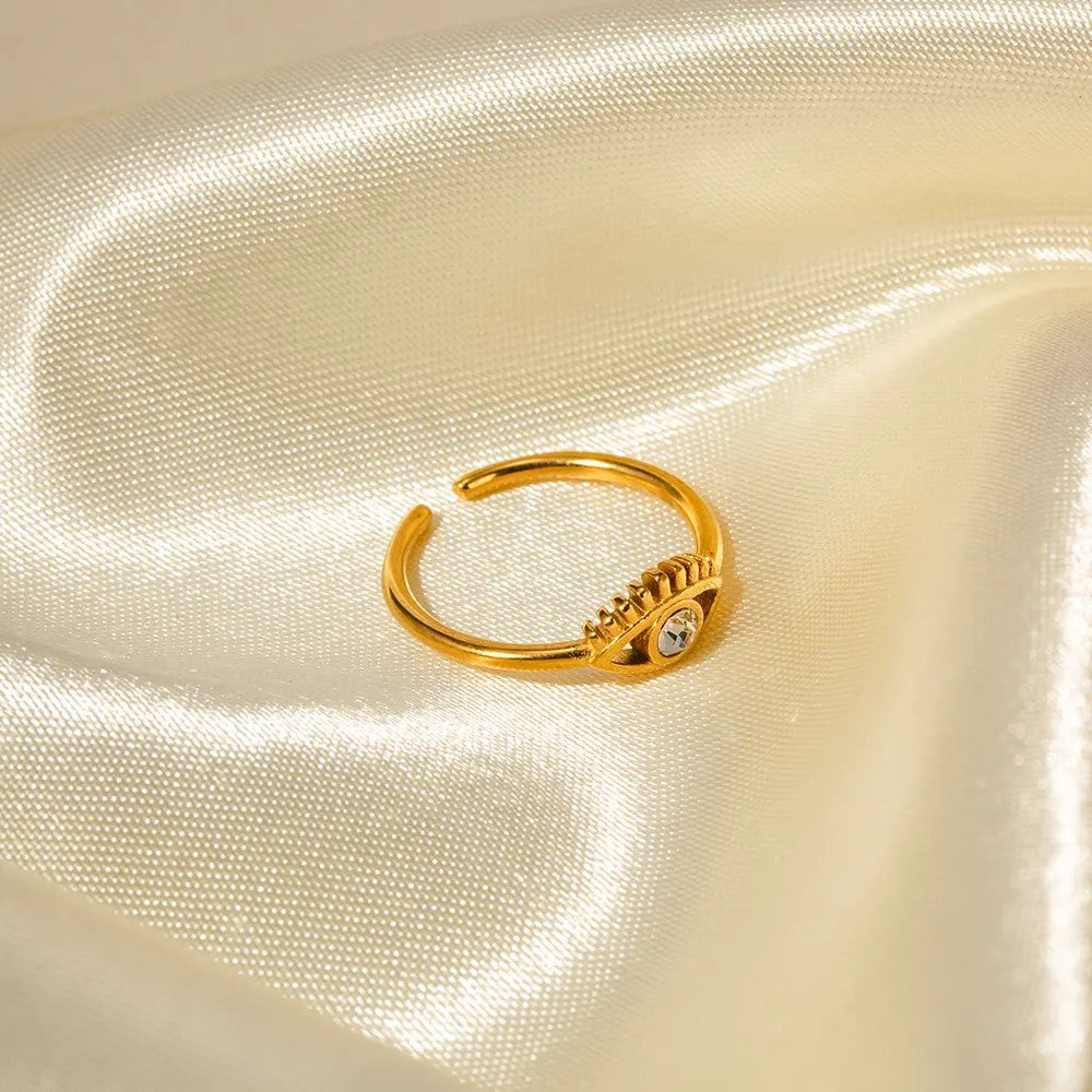 18K Gold Plate CZ Turkish Eye Ring (Adjustable)