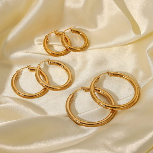 18K Gold Plated Thick Hallow Hoop