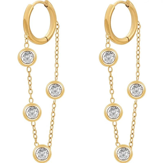 18K Gold Plated Zirconia Chain Earrings