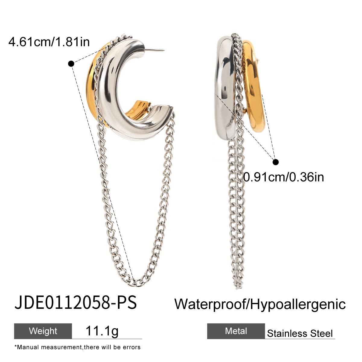 18K Gold Plated Two-Tone Tassel Chain Earring