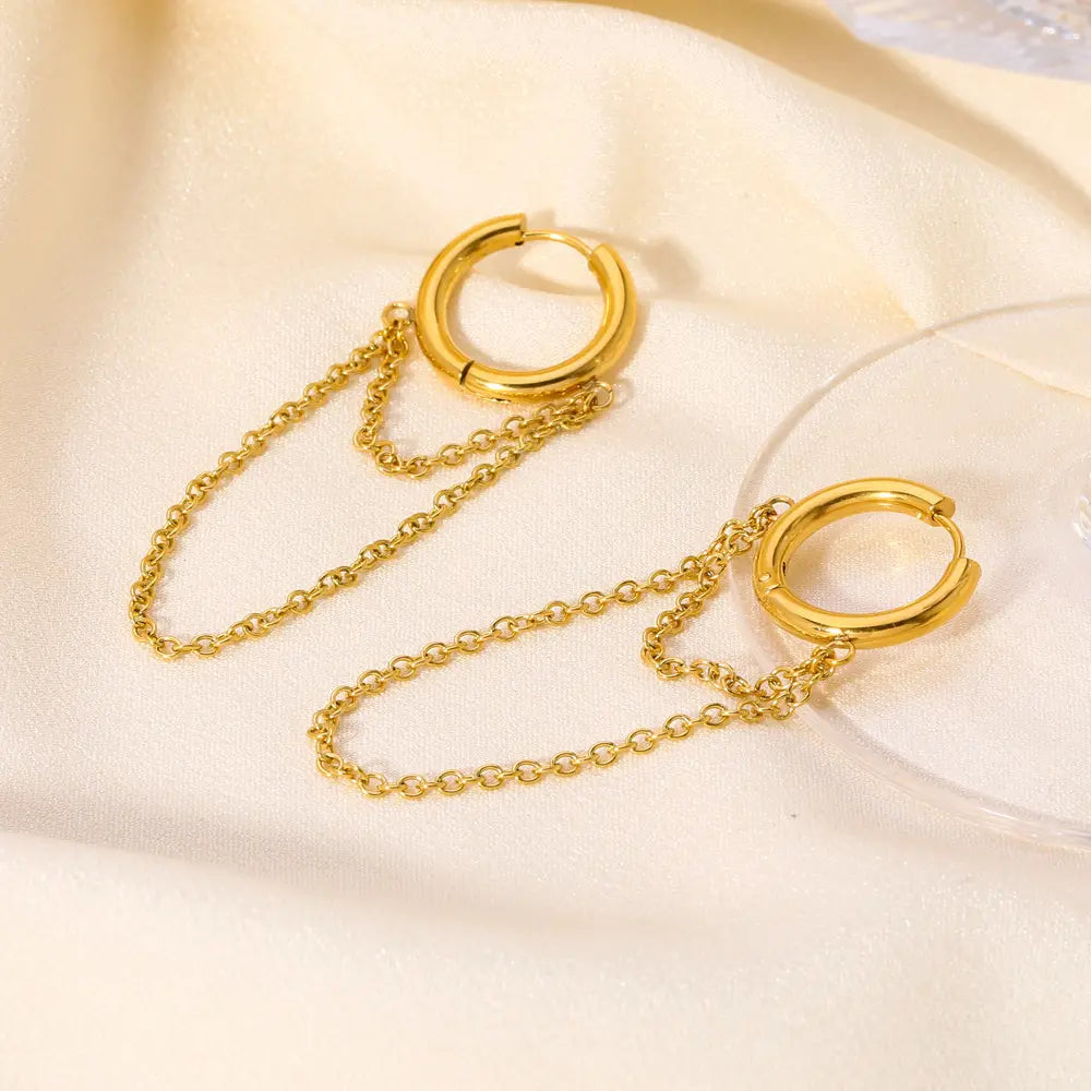 18K Gold Plated Punk Chain Tassel Earrings