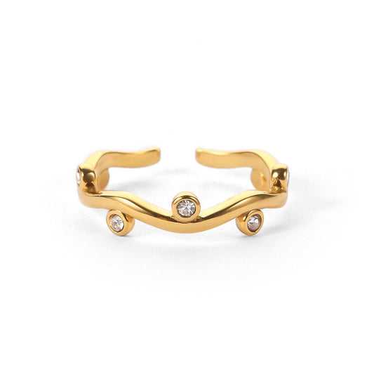 18K Gold Plated Zirconia Willow Leaf Ring (Adjustable)