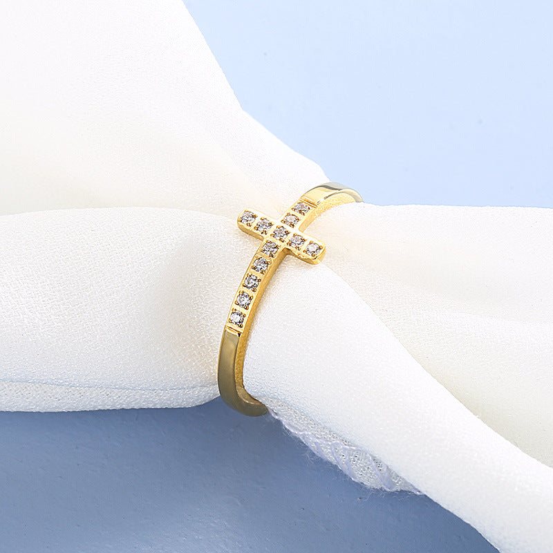 18K Gold Plated Zirconia Cross Ring