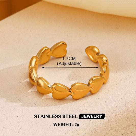 18K Gold Plated Heart Link Ring (Adjustable)