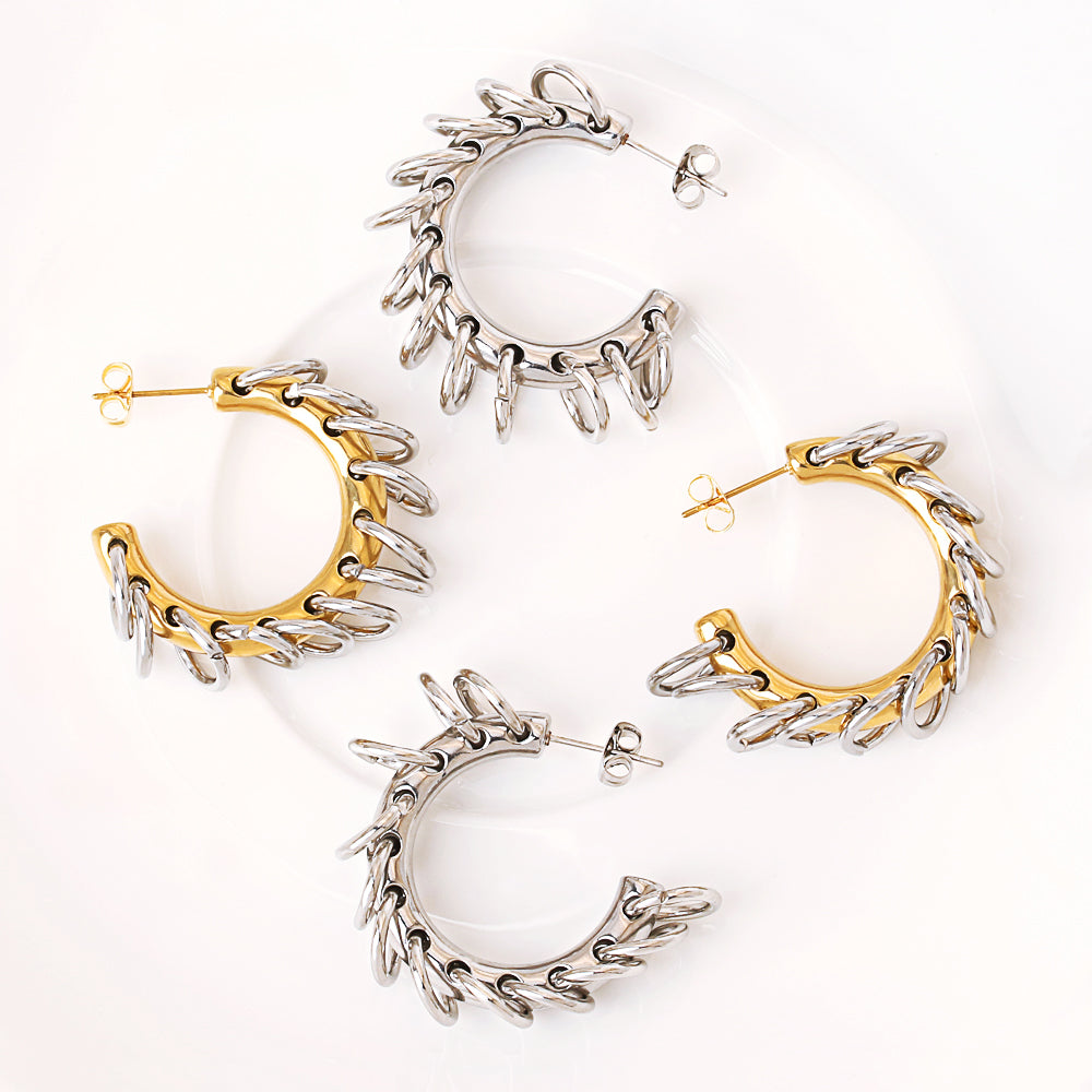 18K Gold Plated Fringe Chunky C Earrings